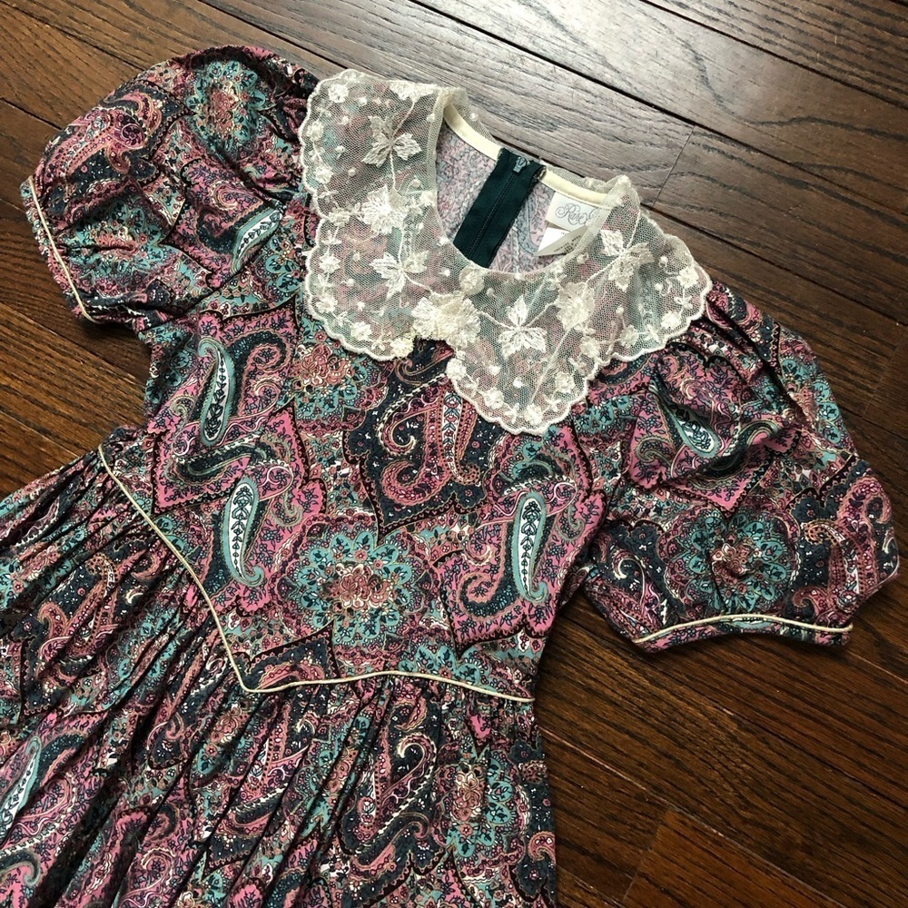 *VGUC* Rare Editions Girls 7 Vintage Purple Paisley Short-Sleeved A-Line Dress - Picture 2 of 15